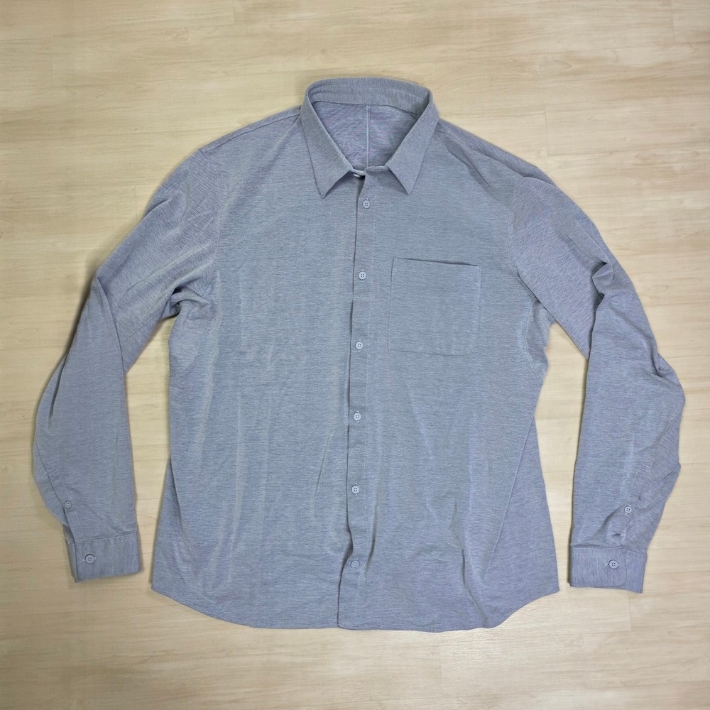Lululemon Mens Long Sleeve Button Down Shirt Heathered Blue Chest Pocket Size XL